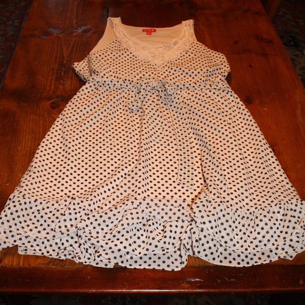 Elle Light Pink Polka Dot Sleeveless Dress w Belt. Fun & Flirty. Size XL